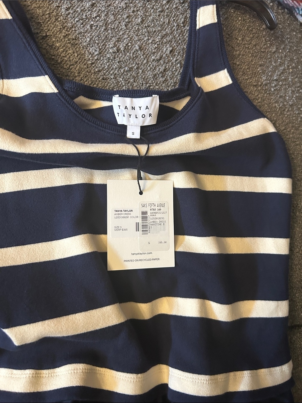 Tanya Taylor Navy/white/Cream Amber Striped Stretch-Cotton Sleeveless Midi Dress - Picture 8 of 13